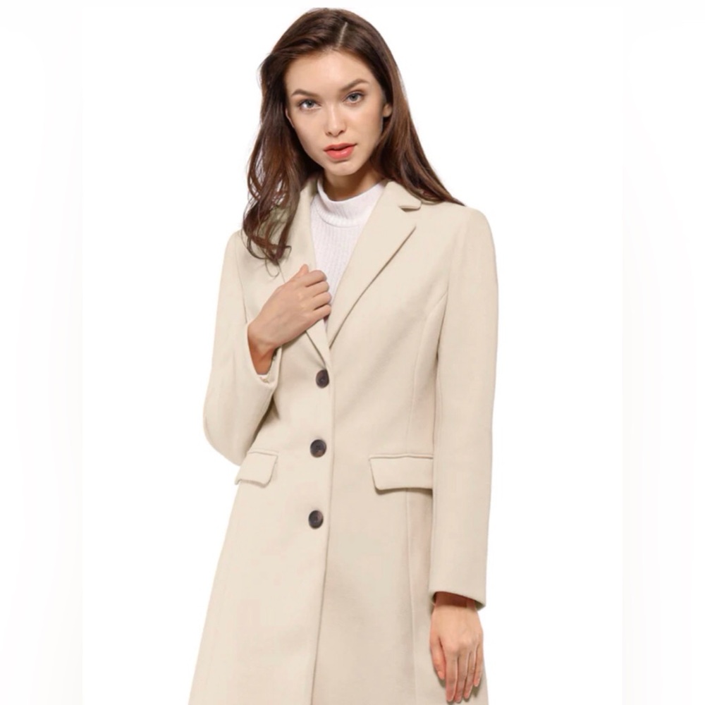 Allegra K Cream Pea Coat Blazer for Women size L